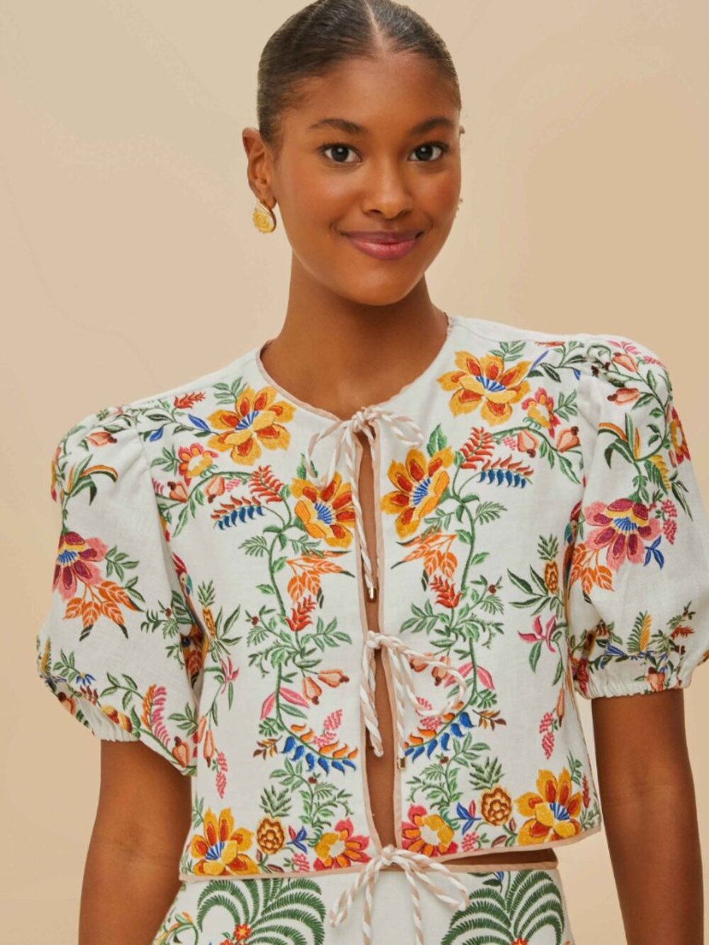 Farm Rio Top & Skirt Set - Size Small - Off-white delicate forest midi skirt - Picture 3 of 9